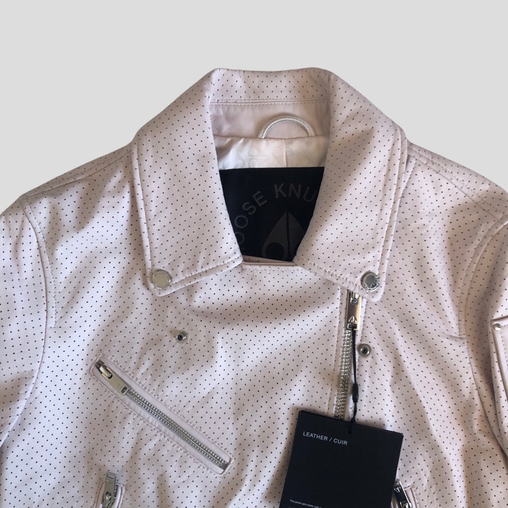 Moose  Knuckles Biker Jackets Lamb Leather Rose Water Size L - Picture 4 of 12